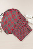 Christmas Plus Size Plaid Collared Neck Top and Pants Lounge Set For women