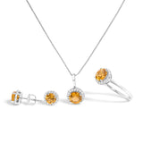 10K White Gold Purple Amethyst and 3/8 Cttw Diamond Halo Jewelry Set (Earrings, Pendant & Ring)