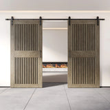 Vertical Slat Double Door Barn Door Kit | Black Barn Door Hardware
