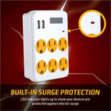 ClearMax 6 Outlet Adapter with 2 USB Ports