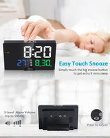 Digital Alarm Clock- Large Number LED Display – Calendar – Date – Temperature – Colored Digits