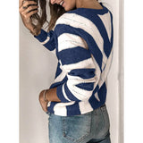 Color Block Striped V Neck Sweater for Women Long Sleeve Knit Pullover Jumper Tops
