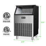 Commercial Ice Maker, Freestanding Square Ice Cube Maker 265lbs/24h, 55lbs Storage Bin, Full Heavy Duty Stainless Steel Construction