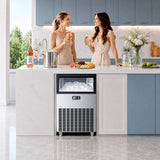 Commercial Ice Maker, Freestanding Square Ice Cube Maker 265lbs/24h, 55lbs Storage Bin, Full Heavy Duty Stainless Steel Construction