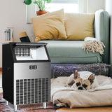 Commercial Ice Maker, Freestanding Square Ice Cube Maker 265lbs/24h, 55lbs Storage Bin, Full Heavy Duty Stainless Steel Construction