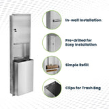 Commercial Recessed Paper Towel Dispenser With 12-Gallon Wall Trash Can (SAK49261)