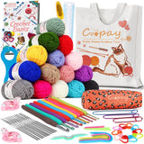 Coopay Crochet Kit Beginners Crochet Hook Set with Crochet Yarn,58PCS Portable Crochet Set Ergonomic Crochet Hooks Travel Knitting Crochet Supplies