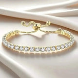 Copper Base with Plated Finish Synthetic Cubic Zirconia Inlay Adjustable Tennis Bracelet for Women