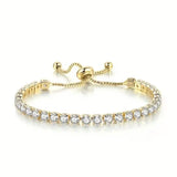 Copper Base with Plated Finish Synthetic Cubic Zirconia Inlay Adjustable Tennis Bracelet for Women