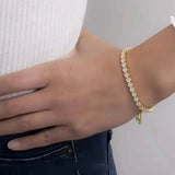 Copper Base with Plated Finish Synthetic Cubic Zirconia Inlay Adjustable Tennis Bracelet for Women