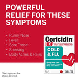 Coricidin HBP Cold & Flu Relief Tablets, 20 ct