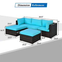 Outdoor Patio Rattan Turquoise Furniture Sectional Conversation Sofa Set, 5PCS (SAK56878)