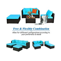 Outdoor Patio Rattan Turquoise Furniture Sectional Conversation Sofa Set, 5PCS (SAK56878)