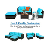 Outdoor Patio Rattan Turquoise Furniture Sectional Conversation Sofa Set, 5PCS (SAK56878)