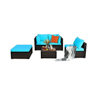 Outdoor Patio Rattan Turquoise Furniture Sectional Conversation Sofa Set, 5PCS (SAK56878)