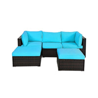 Outdoor Patio Rattan Turquoise Furniture Sectional Conversation Sofa Set, 5PCS (SAK56878)