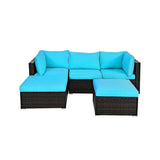Outdoor Patio Rattan Turquoise Furniture Sectional Conversation Sofa Set, 5PCS (SAK56878)
