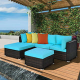 Outdoor Patio Rattan Turquoise Furniture Sectional Conversation Sofa Set, 5PCS (SAK56878)