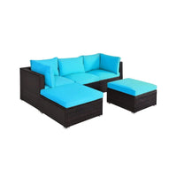 Outdoor Patio Rattan Turquoise Furniture Sectional Conversation Sofa Set, 5PCS (SAK56878)