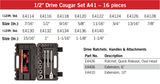 Cougar Pro Socket Wrench Set 1/2" Drive SAE 16 Pieces A41