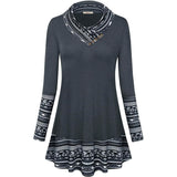 Cowl Neck Long Sleeve Patchwork Top