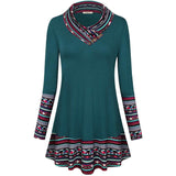 Cowl Neck Long Sleeve Patchwork Top