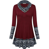 Cowl Neck Long Sleeve Patchwork Top
