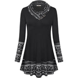 Cowl Neck Long Sleeve Patchwork Top