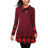 Cowl Neck Long Sleeve Patchwork Top