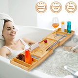 Crafted Bamboo Bath Tray Table Extendable Reading Rack