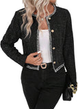Cropped Jacket Tweed Blazers for Women Black Fall Winter 2023 Blazer Business Casual Womens Blazer Warm Coat Fashion Fitted Slim Suit Jackets Coat Black XXL