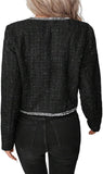 Cropped Jacket Tweed Blazers for Women Black Fall Winter 2023 Blazer Business Casual Womens Blazer Warm Coat Fashion Fitted Slim Suit Jackets Coat Black XXL