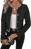 Cropped Jacket Tweed Blazers for Women Black Fall Winter 2023 Blazer Business Casual Womens Blazer Warm Coat Fashion Fitted Slim Suit Jackets Coat Black XXL