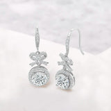 Crystal Bow and Halo Drop Earrings in 18K White Gold