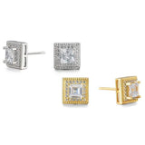 Cubic Zirconia Princess Cable Halo Stud Earrings