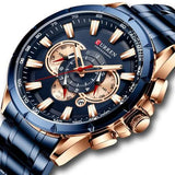 CURREN Men's Multifunctional Chronograph Calendar Quartz Waterproof Full Steel Watch