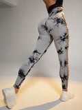 Cut Out Side Hollow Tie Dyed Yoga Pants, High Waist And Hip Lifting Fitness Pants With Side Hollow Seamless Sports Tights, Workout Gym Yoga Pants Scrunch Butt Lift Tights