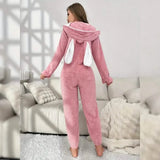 Cute Bunny Fuzzy Hooded Night Jumpsuit