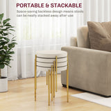 Backless Round Dining Chairs, Modern Stacking Stools Set of 4, Kitchen Chairs with Metal Legs, Cream White