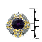 3.91 Carat Genuine Amethyst, Blue Topaz & White Diamond .925 Sterling Silver Ring