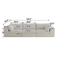 118.2' Cloud Sofa,Corduroy Fabric,Deep Seat Couches,Double-layer design,Removable  Cushion,No Assembly, DIY Combination for Living room, Bedroom,Conference room ,Apartment,White