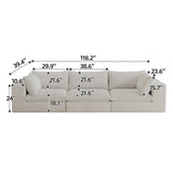 118.2' Cloud Sofa,Corduroy Fabric,Deep Seat Couches,Double-layer design,Removable  Cushion,No Assembly, DIY Combination for Living room, Bedroom,Conference room ,Apartment,White