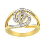 14K Yellow Gold Plated .925 Sterling Silver 1/4 Cttw Diamond Interlocking Loop Open Shank Bypass Ring (I-J Color, I1-I2 Clarity) - Size 7
