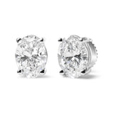 14K White Gold 2.0 Cttw Prong Set Lab Grown Oval Diamond Solitaire Stud Earring (F-G Color, VS1-VS2 Clarity)