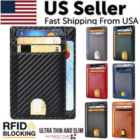 Leather Slim Wallet Credit Card Holder RFID Blocking Pocket ID Money USA