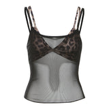 New Womens Sheer Mesh Camisole With Leopard-print Thin Shoulder Straps