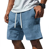 Mens Casual Waffle-Weave Shorts With Drawstring Pockets