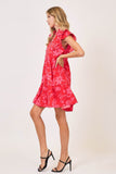 Umgee Full Size Two Tone Floral Print Ruffle Cap Sleeve Mini Dress Plus Size