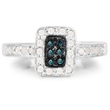 0.36 Carat Genuine Blue Diamond and White Diamond .925 Sterling Silver Ring