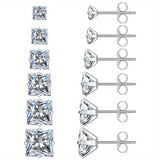 316 Stainless Steel Square Stud Earrings with Cubic Zirconia Accents